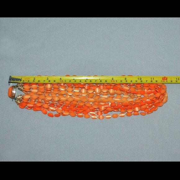 Vintage Orange Multistrand Necklace Plastic Beads 10 Strand layered Necklace - Picture 12 of 12